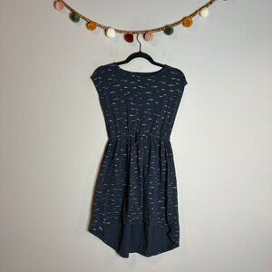 Tea Collection navy blue wave print high low dress